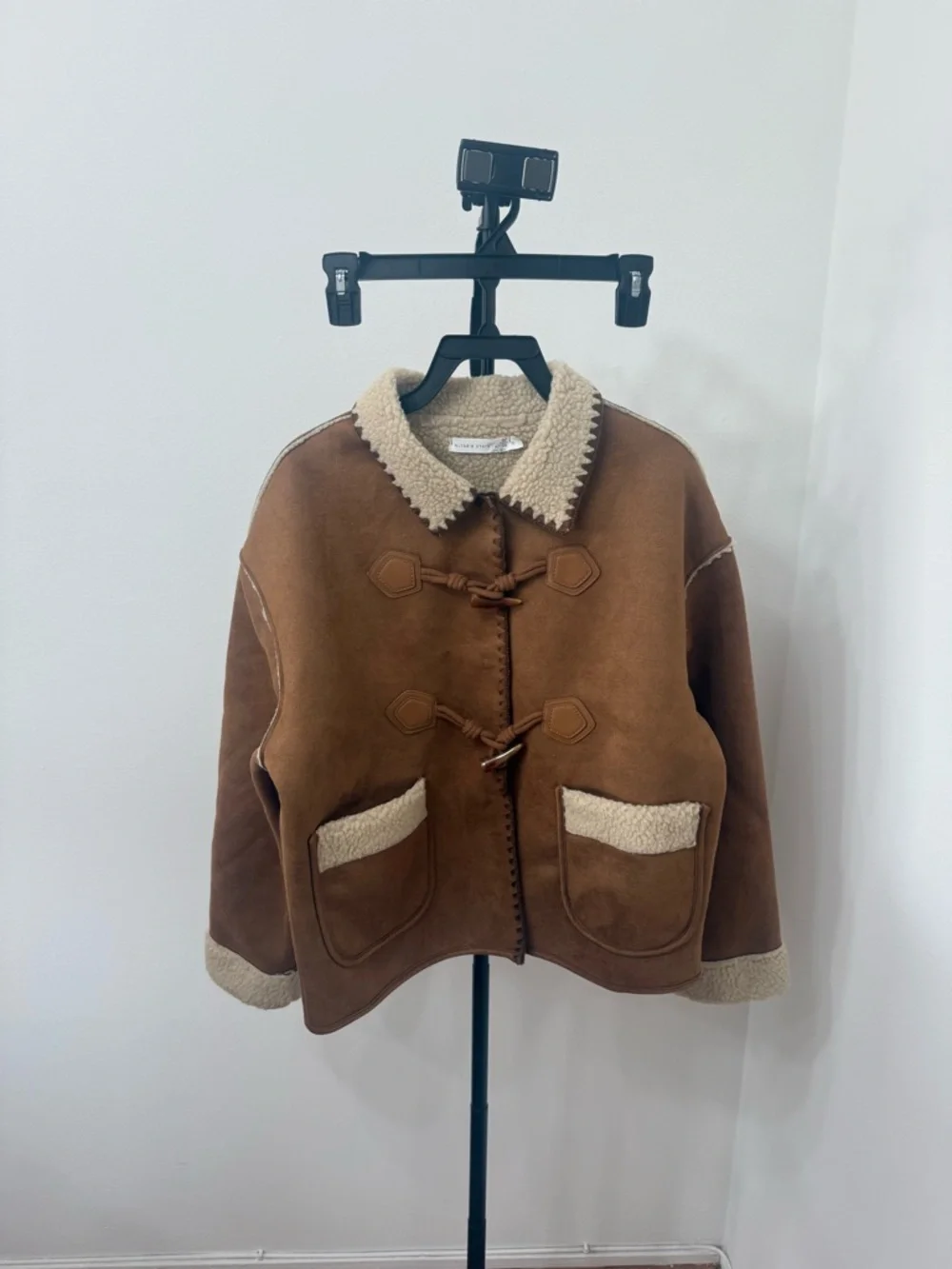 Altar'd State Camel Brown Suede Sherpa-Trim Toggle Jacket - Picture 4 of 6